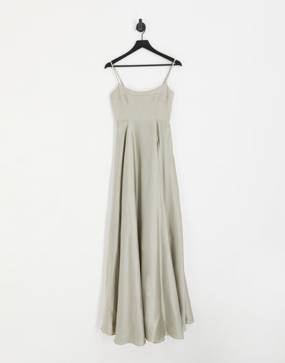 ASOS DESIGN Bridesmaid satin cami maxi dress with full skirt in sage green