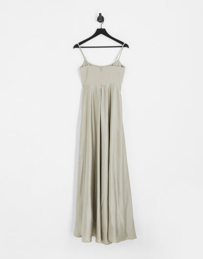 ASOS DESIGN Bridesmaid satin cami maxi dress with full skirt in sage green