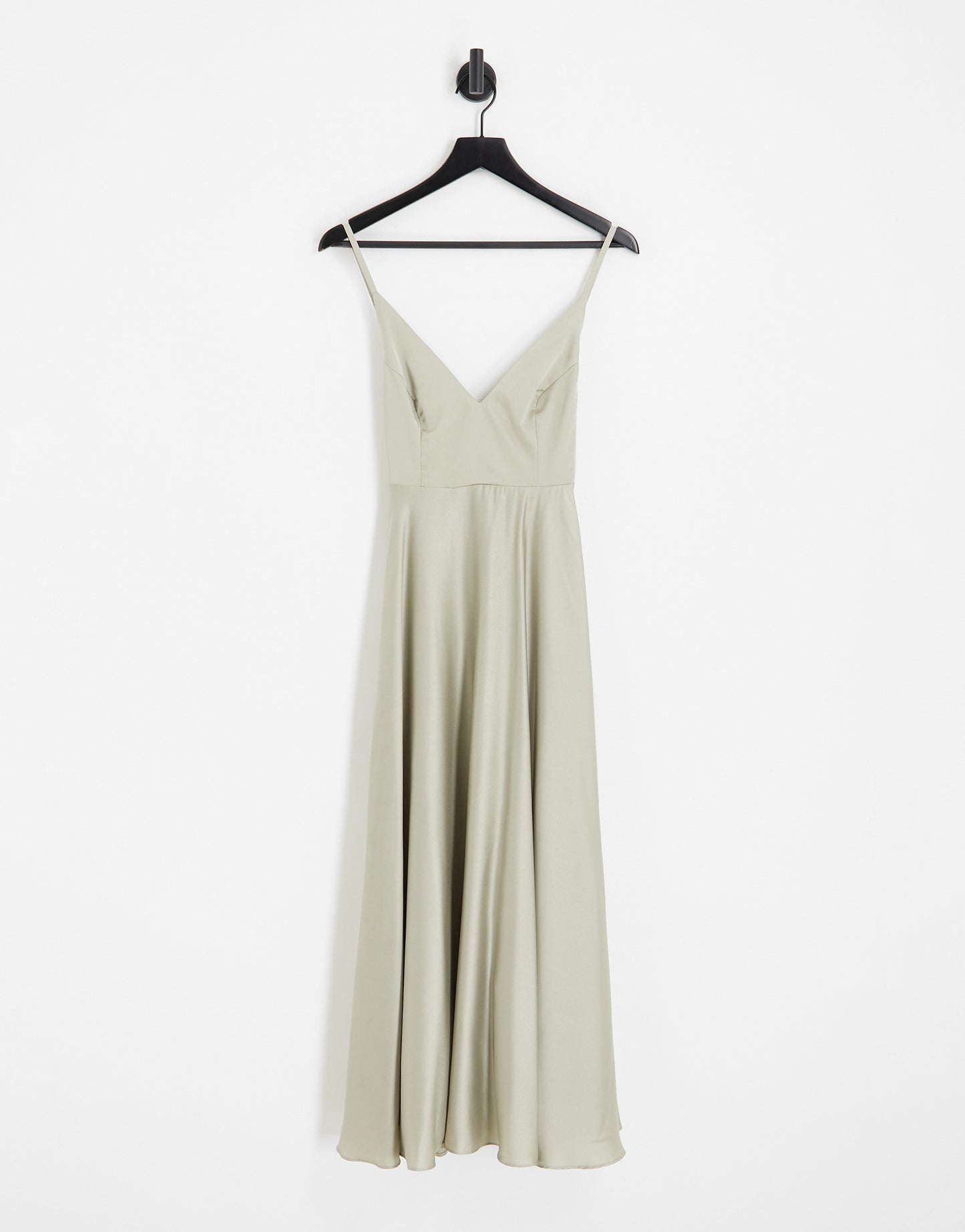 ASOS DESIGN Bridesmaid satin midi dress with tie back in sage green