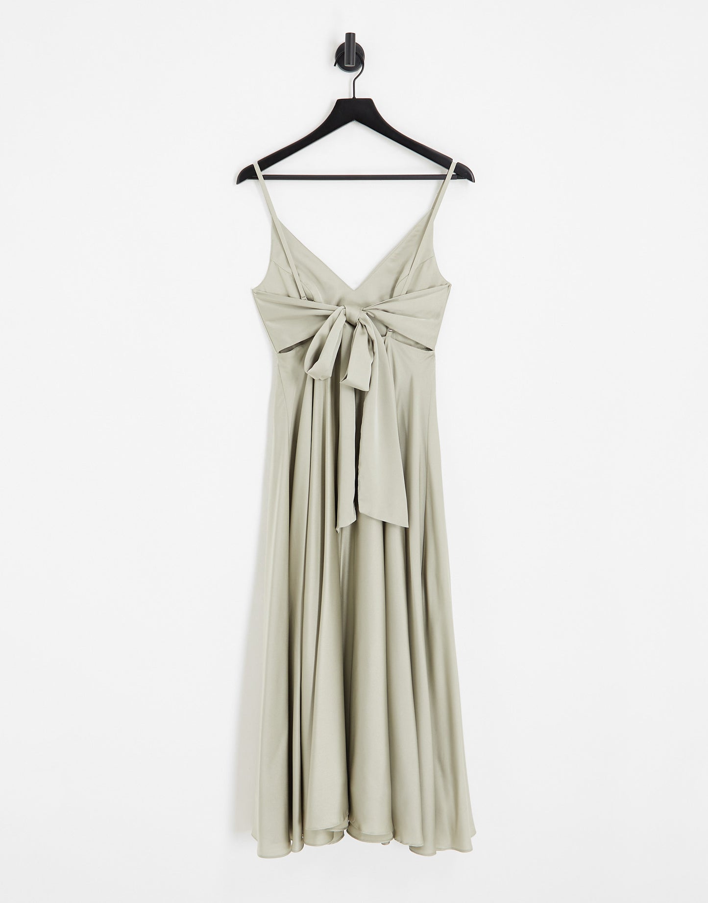 ASOS DESIGN Bridesmaid satin midi dress with tie back in sage green