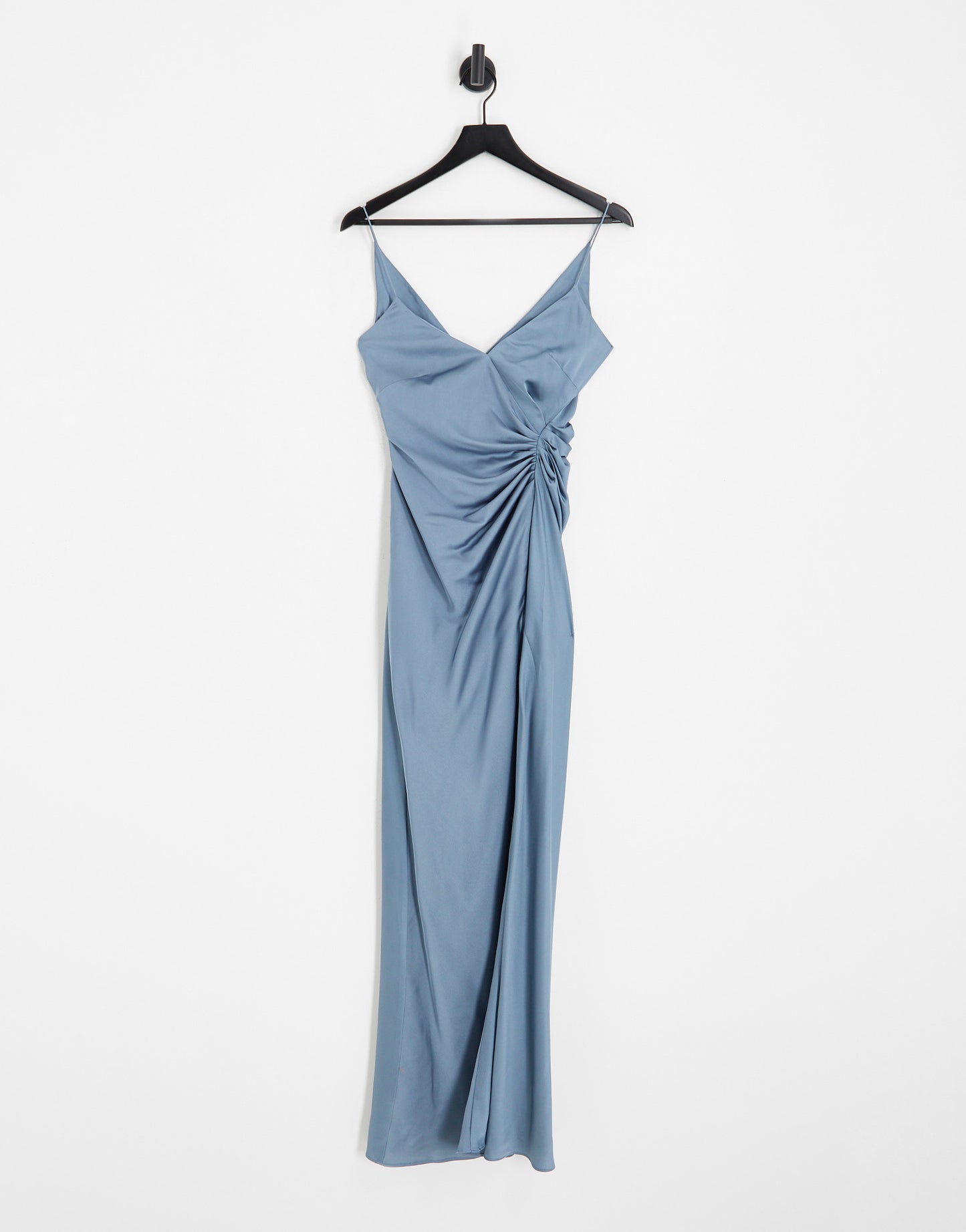 ASOS DESIGN Bridesmaid satin cami maxi dress with drape detail in dusky blue