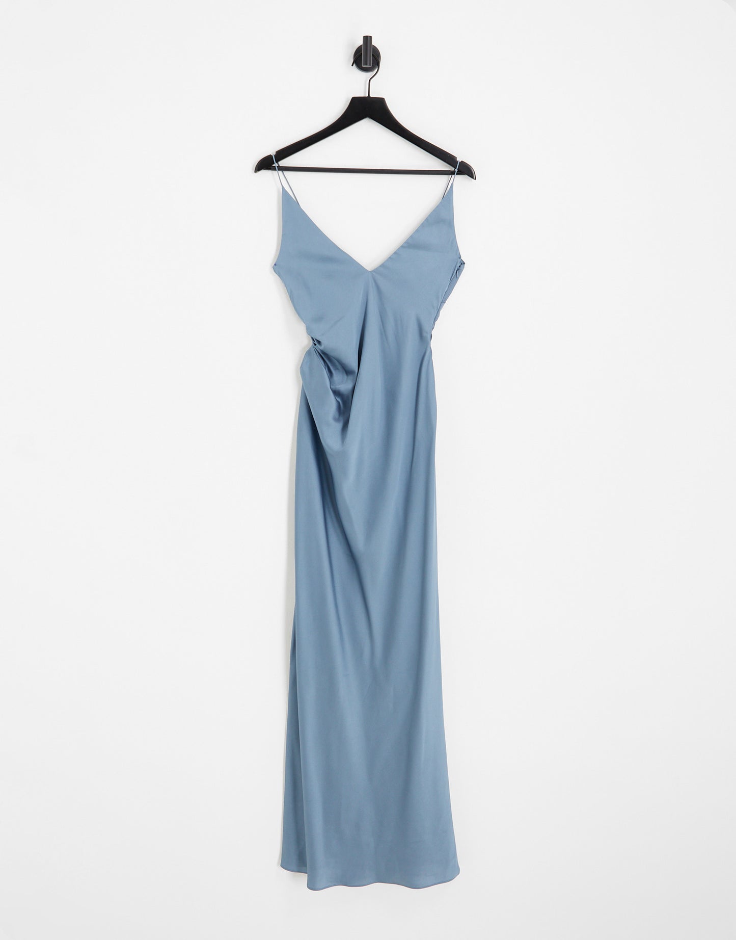 ASOS DESIGN Bridesmaid satin cami maxi dress with drape detail in dusky blue