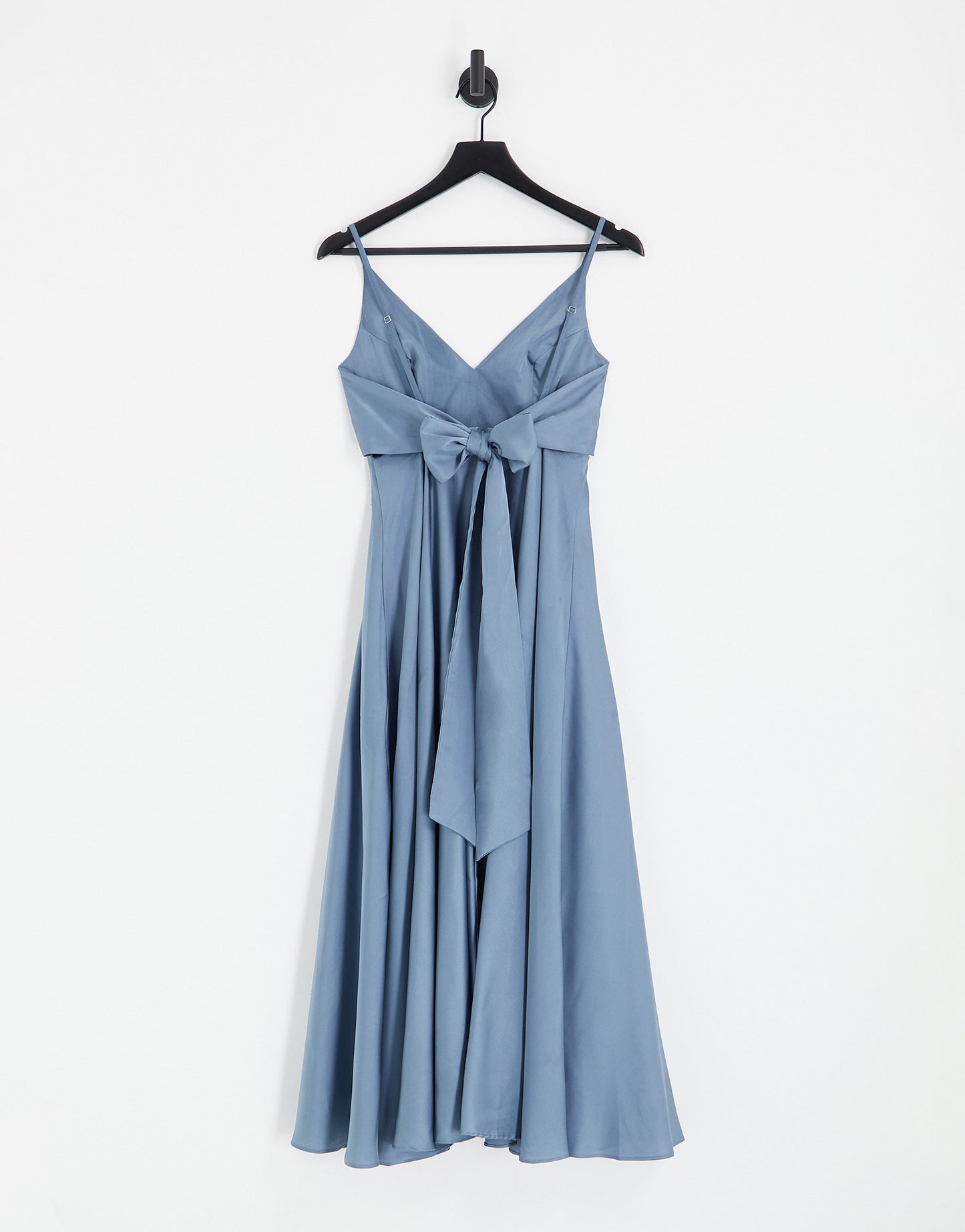 ASOS DESIGN Bridesmaid satin midi dress with tie back in dusky blue