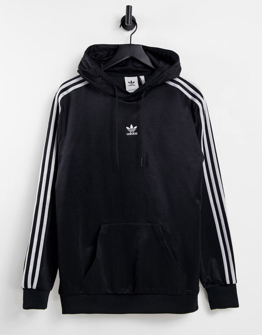 adidas Originals adicolor high shine three stripe hoodie in black