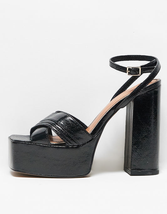 ASOS DESIGN Nocturnal platform high heeled sandals in black