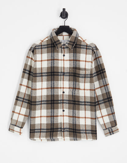 Bershka overshirt in brown check