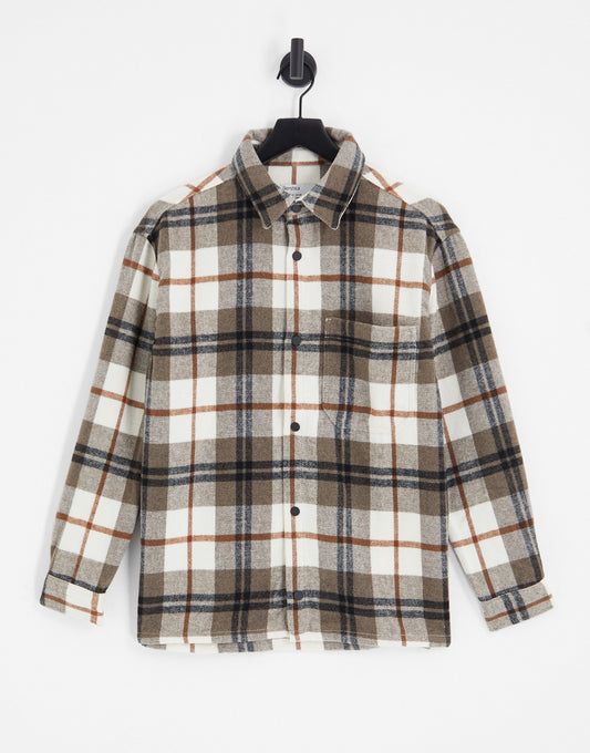 Bershka overshirt in brown check