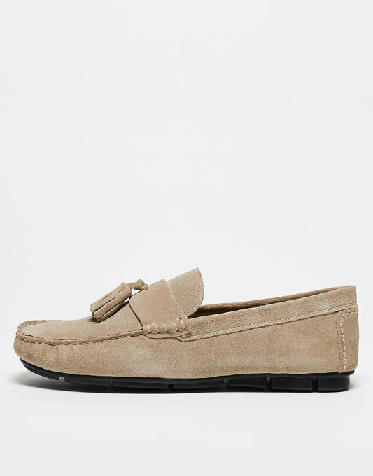 French Connection suede tassel driver shoes in sand