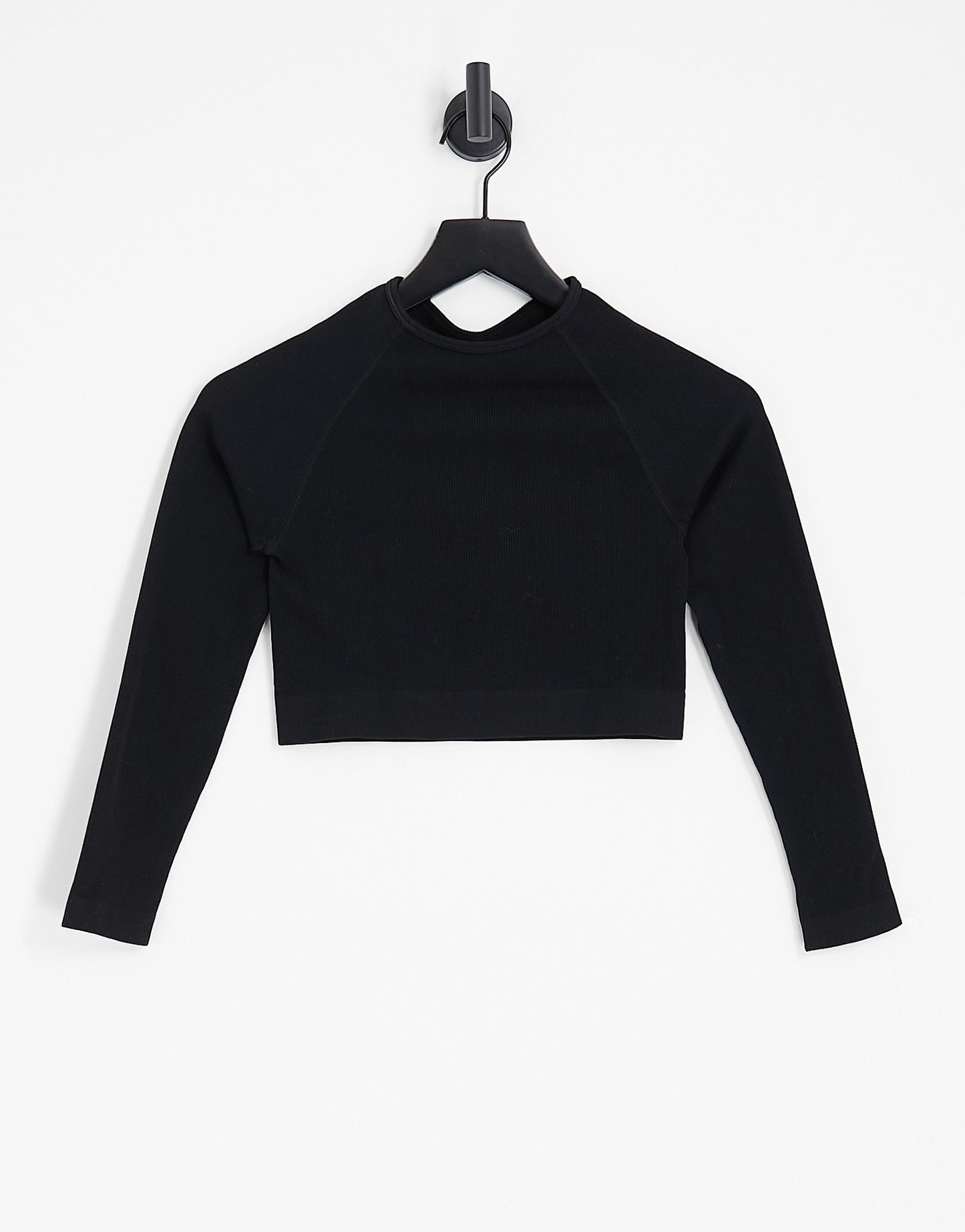 HIIT seamless rib long sleeve crop top in black