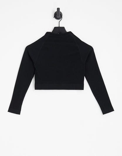 HIIT seamless rib long sleeve crop top in black