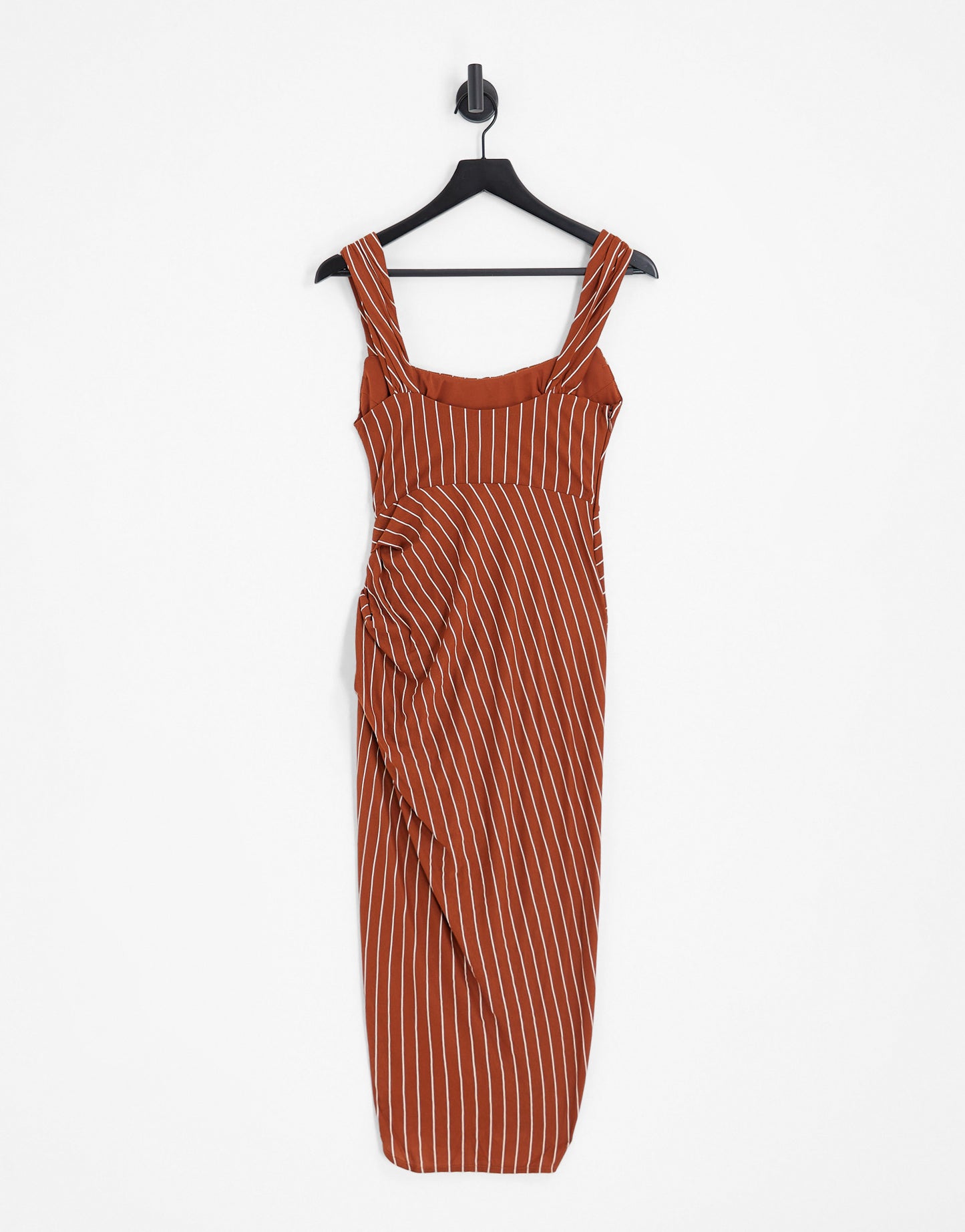 ASOS DESIGN linen drape corset midi dress in rust stripe print