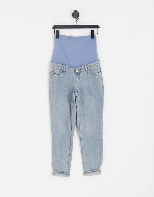 Topshop Maternity overbump Premium Original Mom jeans in bleach