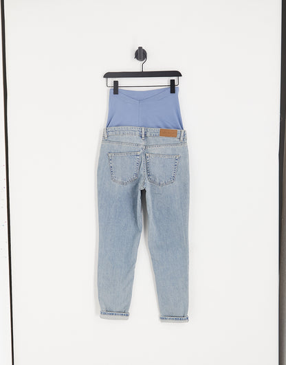 Topshop Maternity overbump Premium Original Mom jeans in bleach