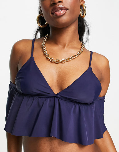 NA-KD  off shoulder bikini top in dark navy