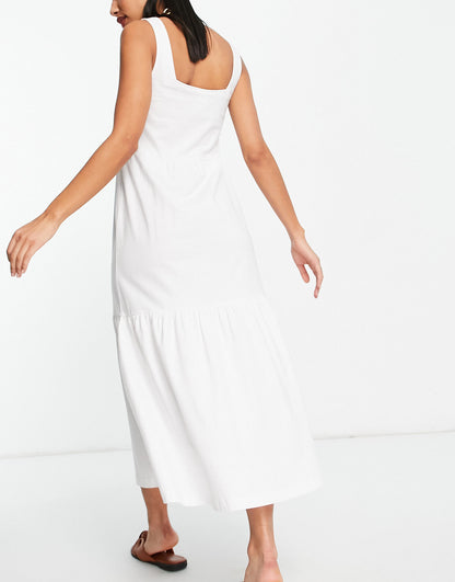 Urban Classics sleeveless midi smock dress in white