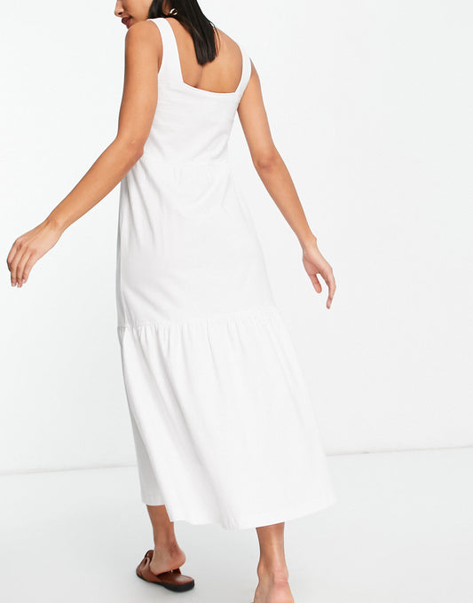 Urban Classics sleeveless midi smock dress in white