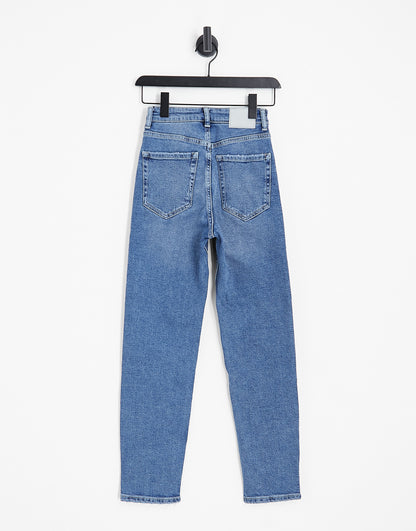 Pull&Bear slim mom jeans in mid blue