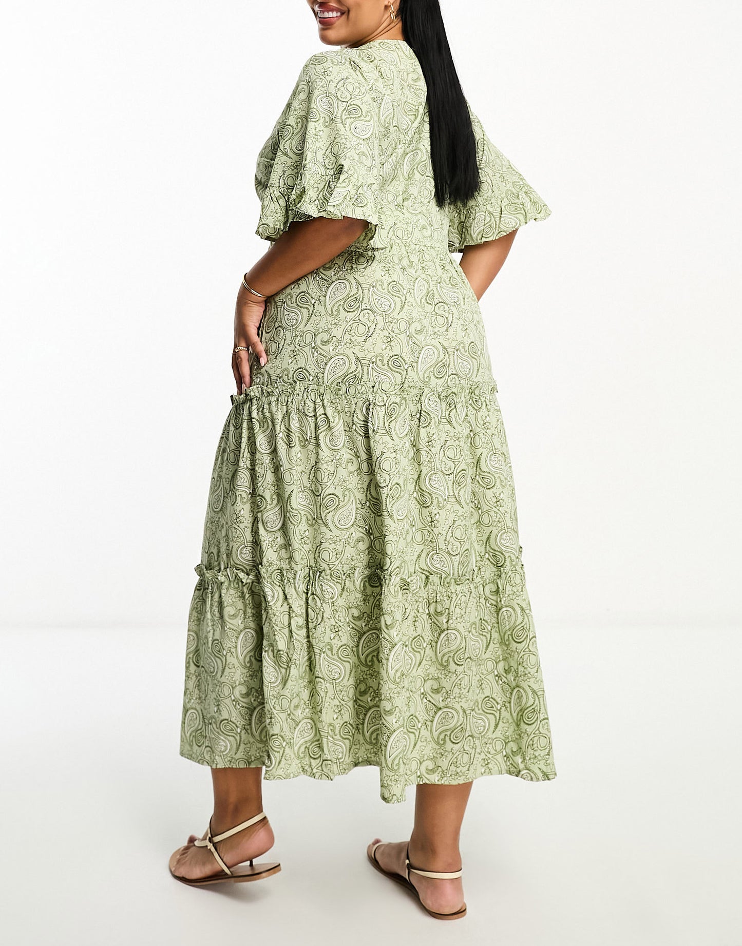 Violet Romance Plus tiered midaxi dress with frill sleeves in paisley print