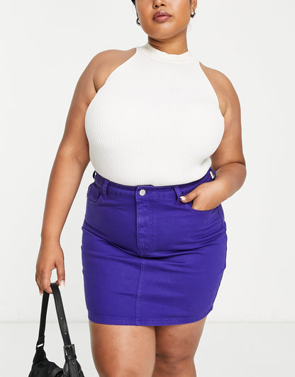 DTT Plus Gabby high waist denim skirt in bright blue