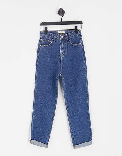 DTT Lou mom jeans in mid blue wash