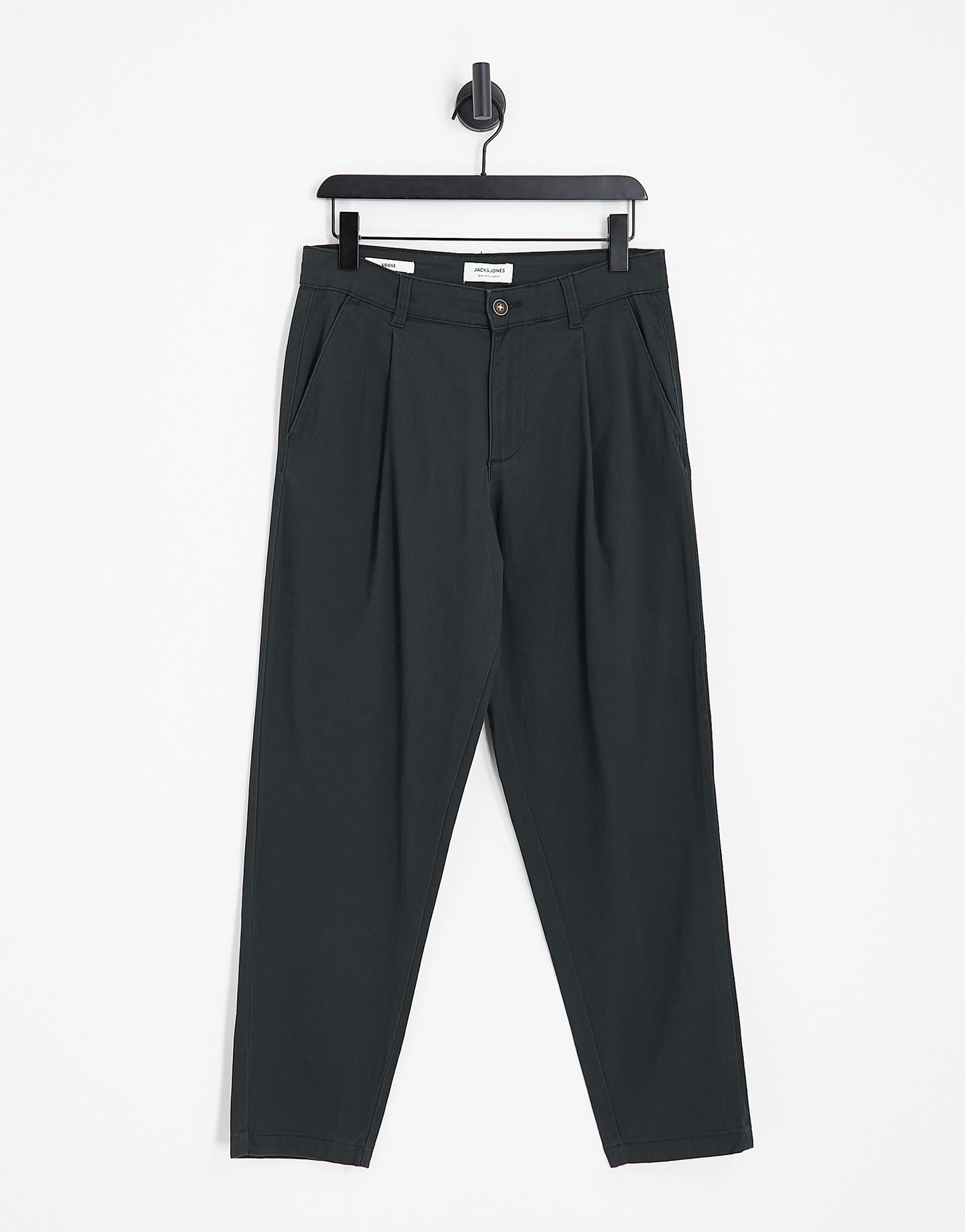 Jack & Jones Intelligence wide leg cropped chino with pleat in black