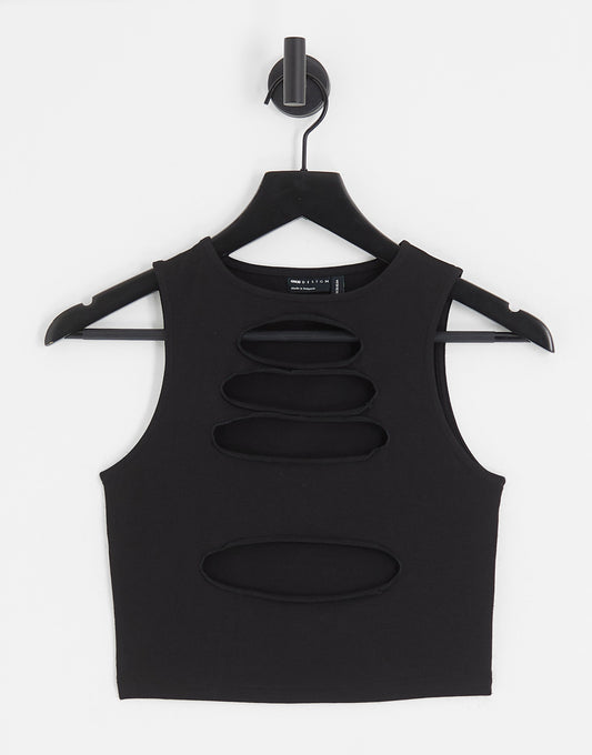 ASOS DESIGN sleeveless crop top with front slashes in black