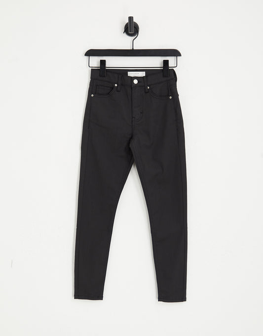 Topshop Petite high rise Jamie jeans in coated black