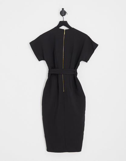 Closet London wrap tie midi dress in black