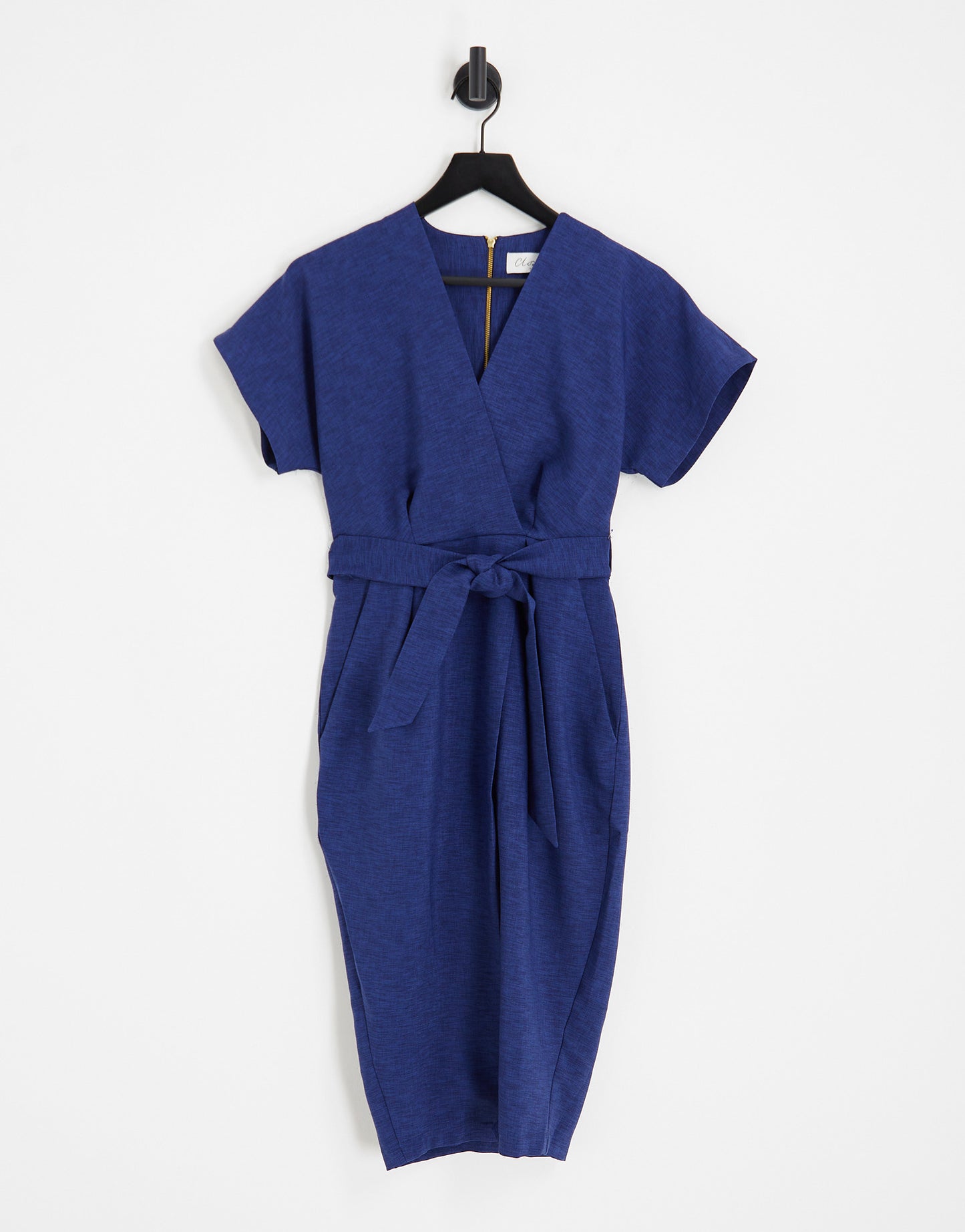 Closet London wrap tie midi dress in navy