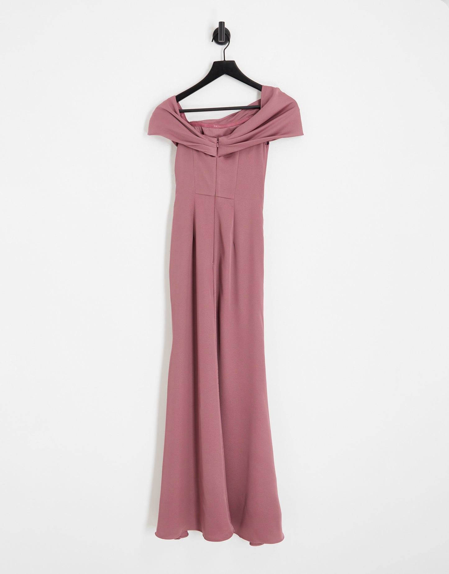 ASOS DESIGN Bridesmaid satin bardot drape wrap maxi dress in orchid