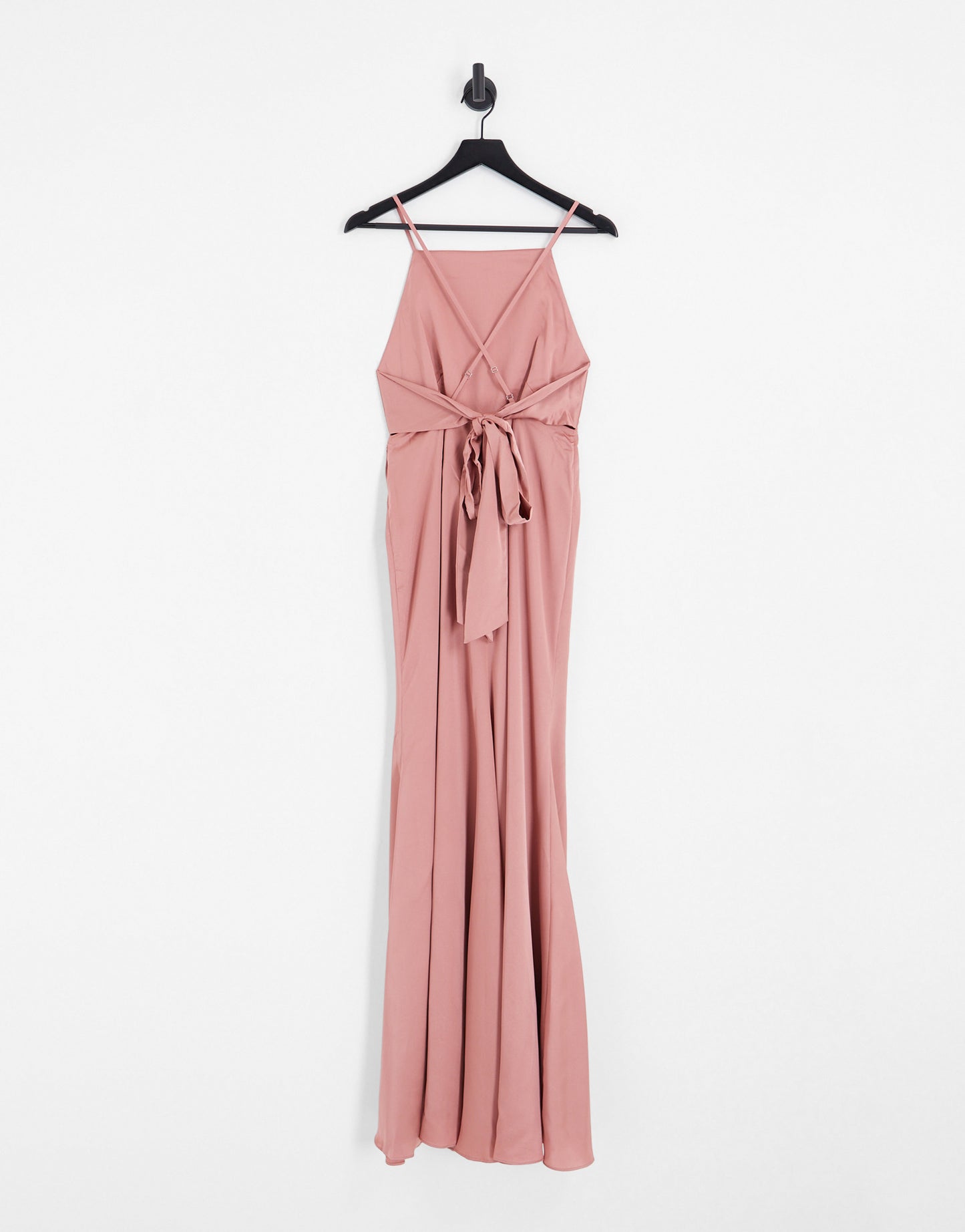 ASOS DESIGN Bridesmaid satin square neck maxi dress with side split in dusky rose