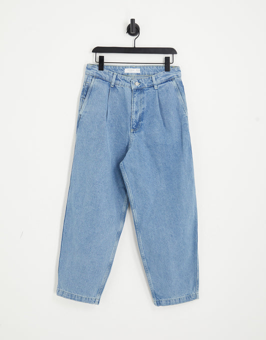 Topman pleat front taper jeans in mid wash