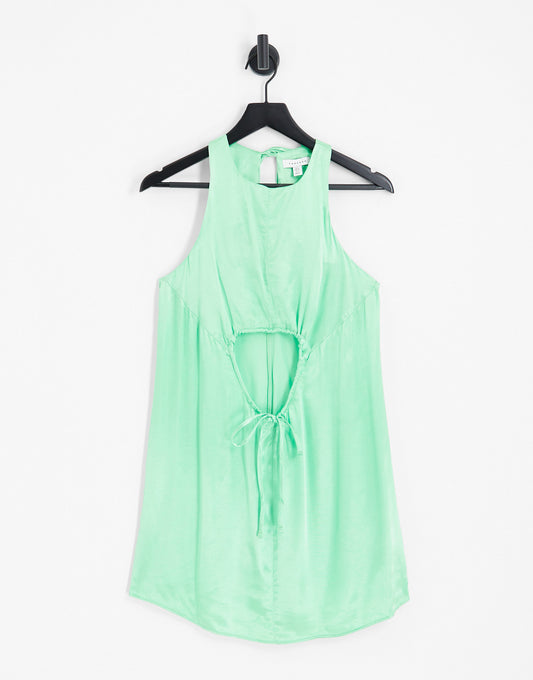 Topshop satin cut out ruch mini dress in apple