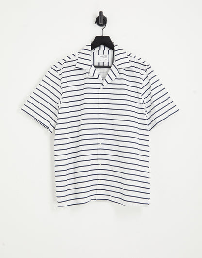 Selected Homme revere shirt in white with navy stripe