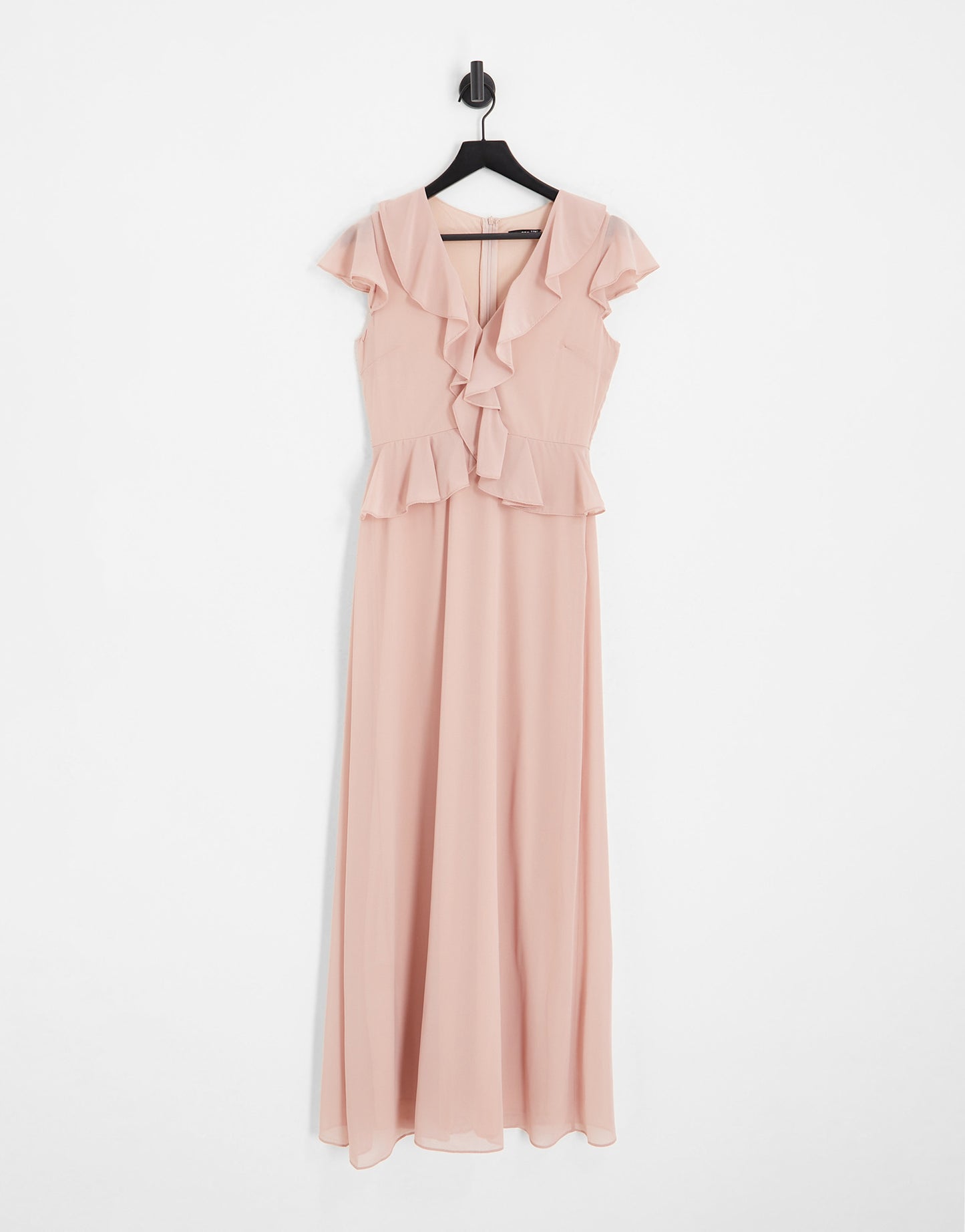 TFNC Bridesmaid chiffon maxi dress with frill detail in mauve