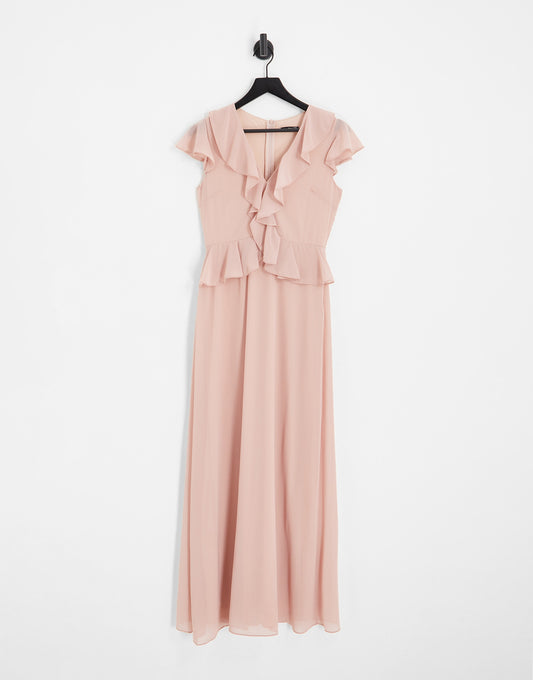 TFNC Bridesmaid chiffon maxi dress with frill detail in mauve