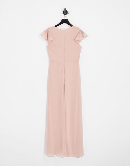 TFNC Bridesmaid chiffon maxi dress with frill detail in mauve