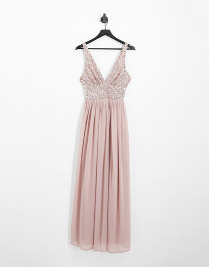 Beauut Bridesmaid embellished V neck maxi dress in frosted pink