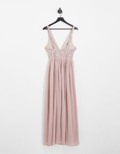 Beauut Bridesmaid embellished V neck maxi dress in frosted pink