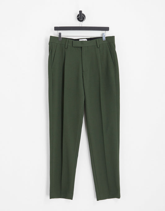 Topman tapered warmhandle suit trousers with pleat in khaki