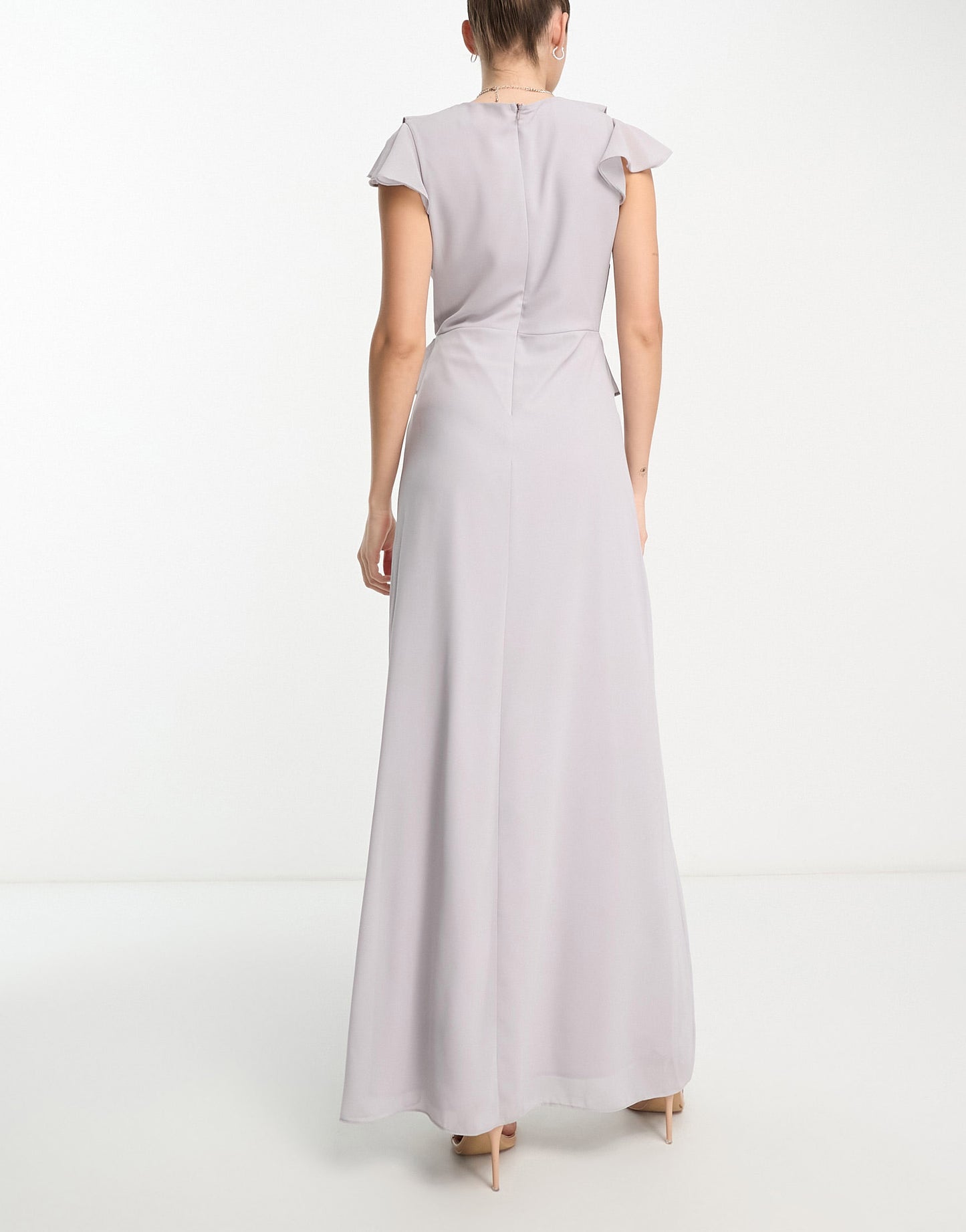 TFNC Tall Bridesmaid chiffon maxi dress with frill detail in mauve