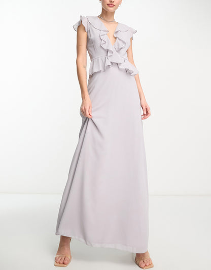 TFNC Tall Bridesmaid chiffon maxi dress with frill detail in mauve