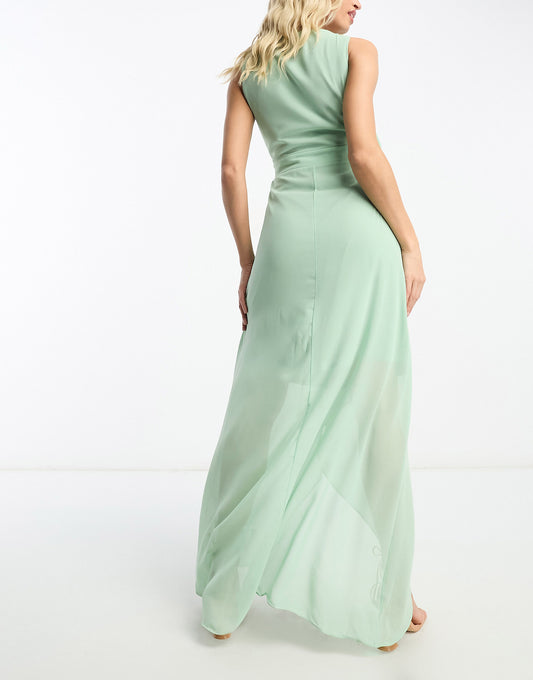 TFNC Maternity Bridesmaid chiffon wrap maxi dress in sage green