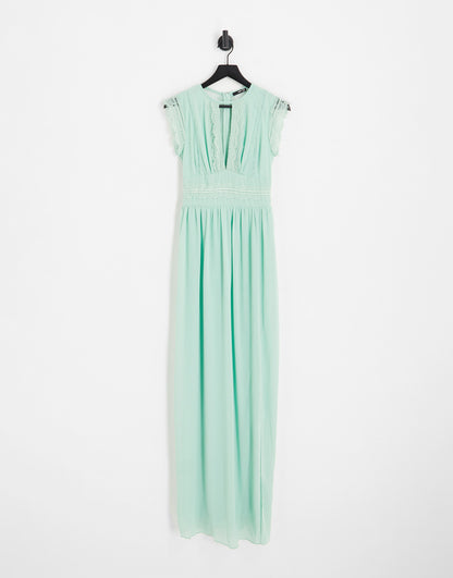 TFNC Tall Bridesmaids chiffon maxi dress with lace detail in sage