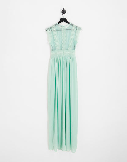 TFNC Tall Bridesmaids chiffon maxi dress with lace detail in sage