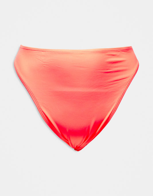 Brave Soul Plus high leg bikini bottom in neon coral