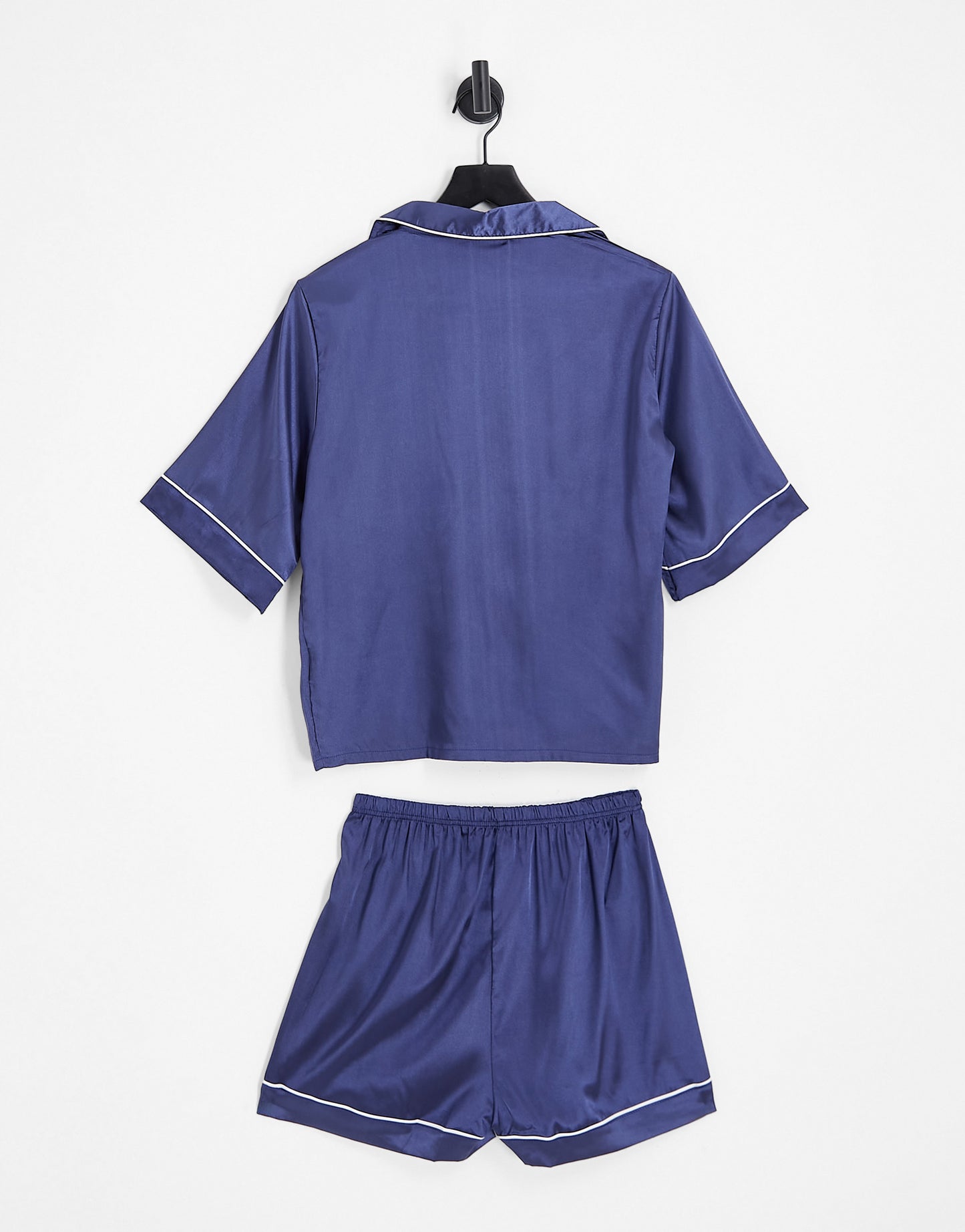 Night bridesmaid satin pyjamas with contrast piping in navy