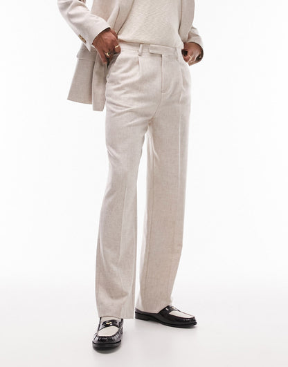 Topman highwaist wide leg wool mix suit trousers in ecru