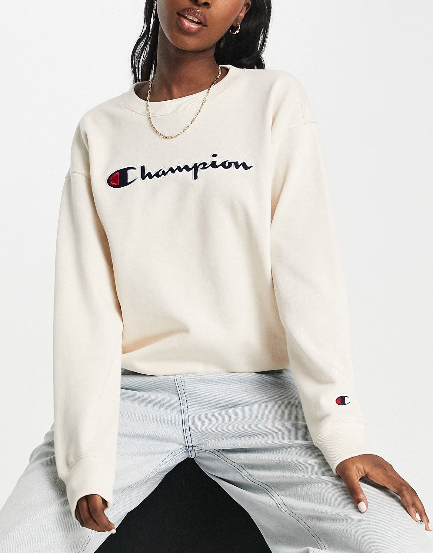 Champion sweat with large logo in tan