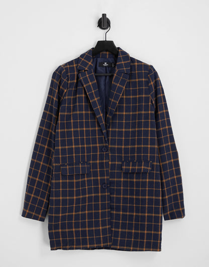 Heartbreak Tall longline boyfriend blazer in navy and orange check